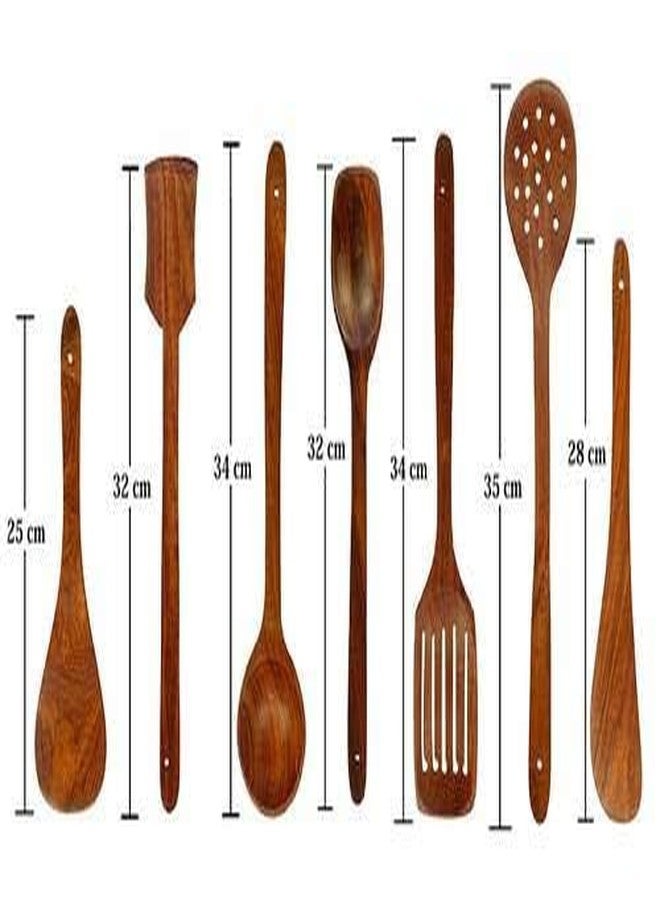 Haristar Natural Wooden Spoon Set for Cooking Includes Frying Serving Spatula Chapati Dessert Rice Spoons Wooden for Nonstick Cookware Kitchen Utensils and Cooking Spoon Set of 7-35.56 Cm - Image 3
